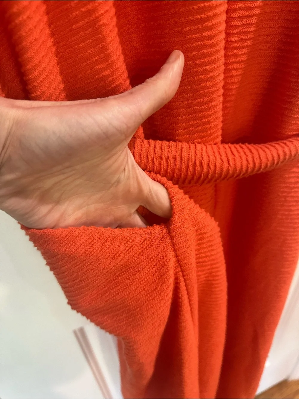 Free People Made in USA Burnt Orange Ribbed Knit Belted Kaftan Maxi Dress S Boho